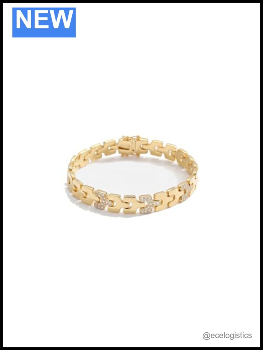 18K Gold-Plated Puzzle Link Bracelet - 8mm CZ Pavé Chain, 7 in